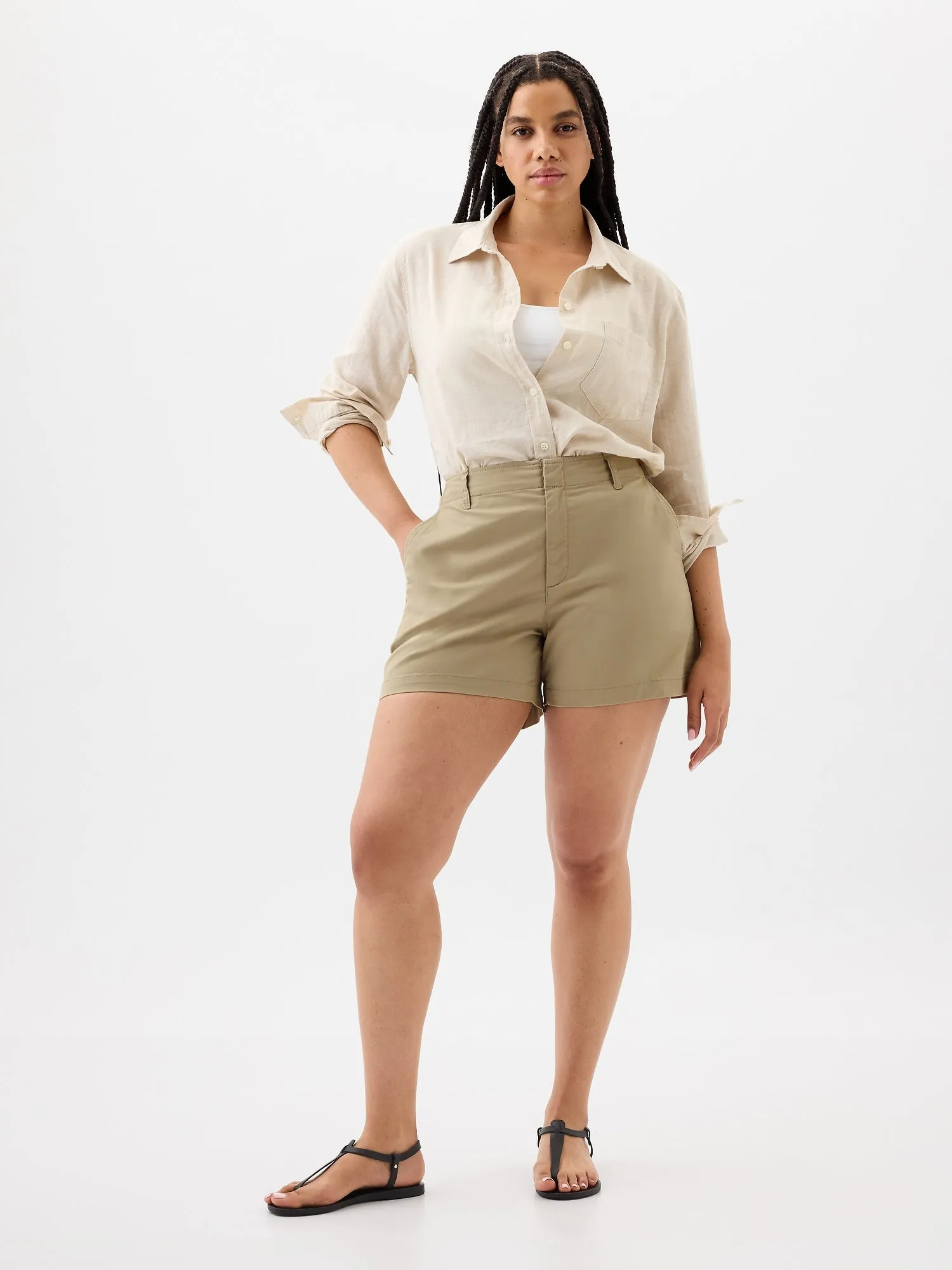 5" Mid Rise Downtown Khaki Shorts