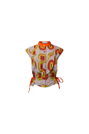 Adanna High Neck Shirt Top - Orange Yellow Rhythmic Spirits Print | ILC OA OG