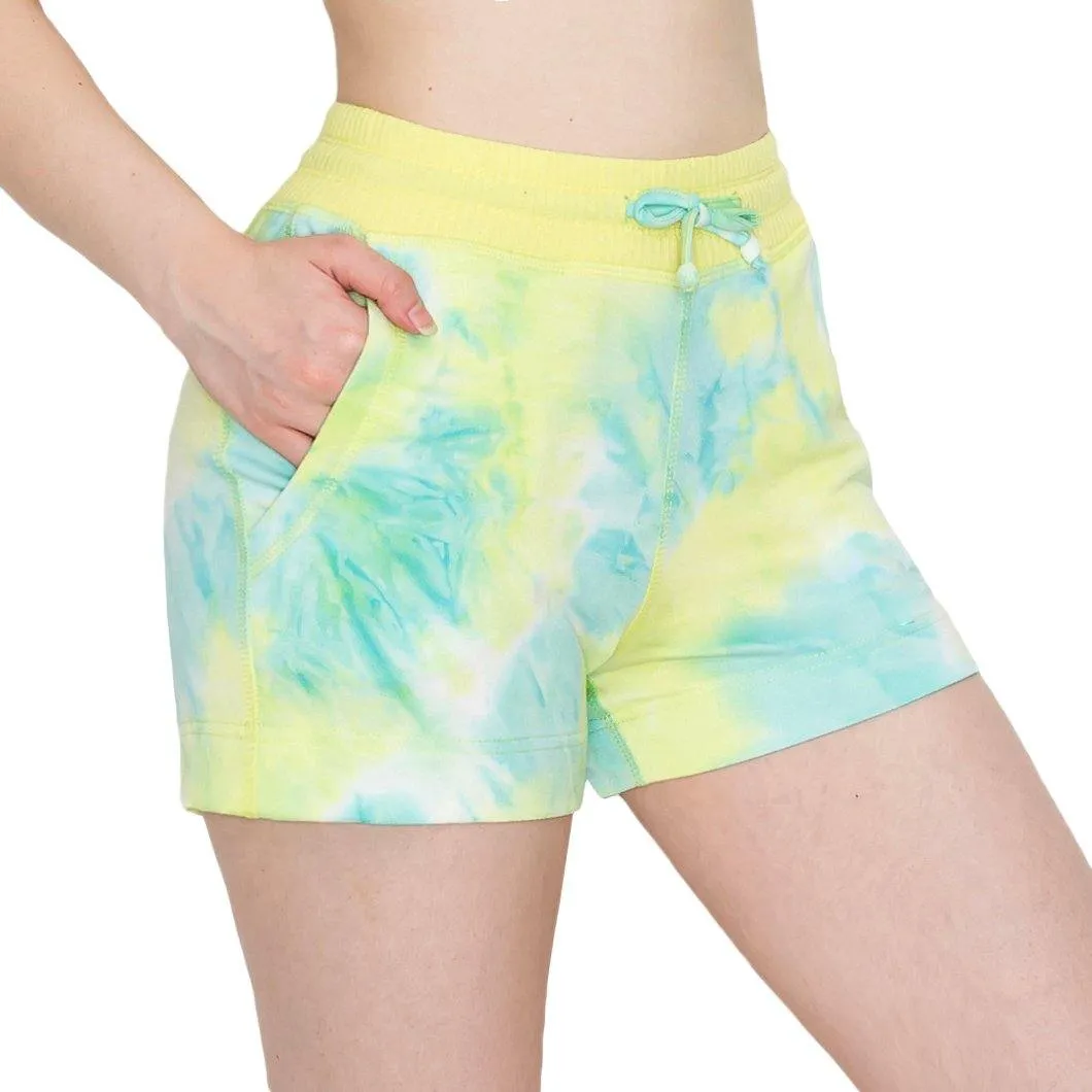 ALWAYS Women's Tie Dye French Terry 3" Shorts - Yoga Casual Jersey Elastic Drawstring Lounge Pajama Running Shorts with Pockets