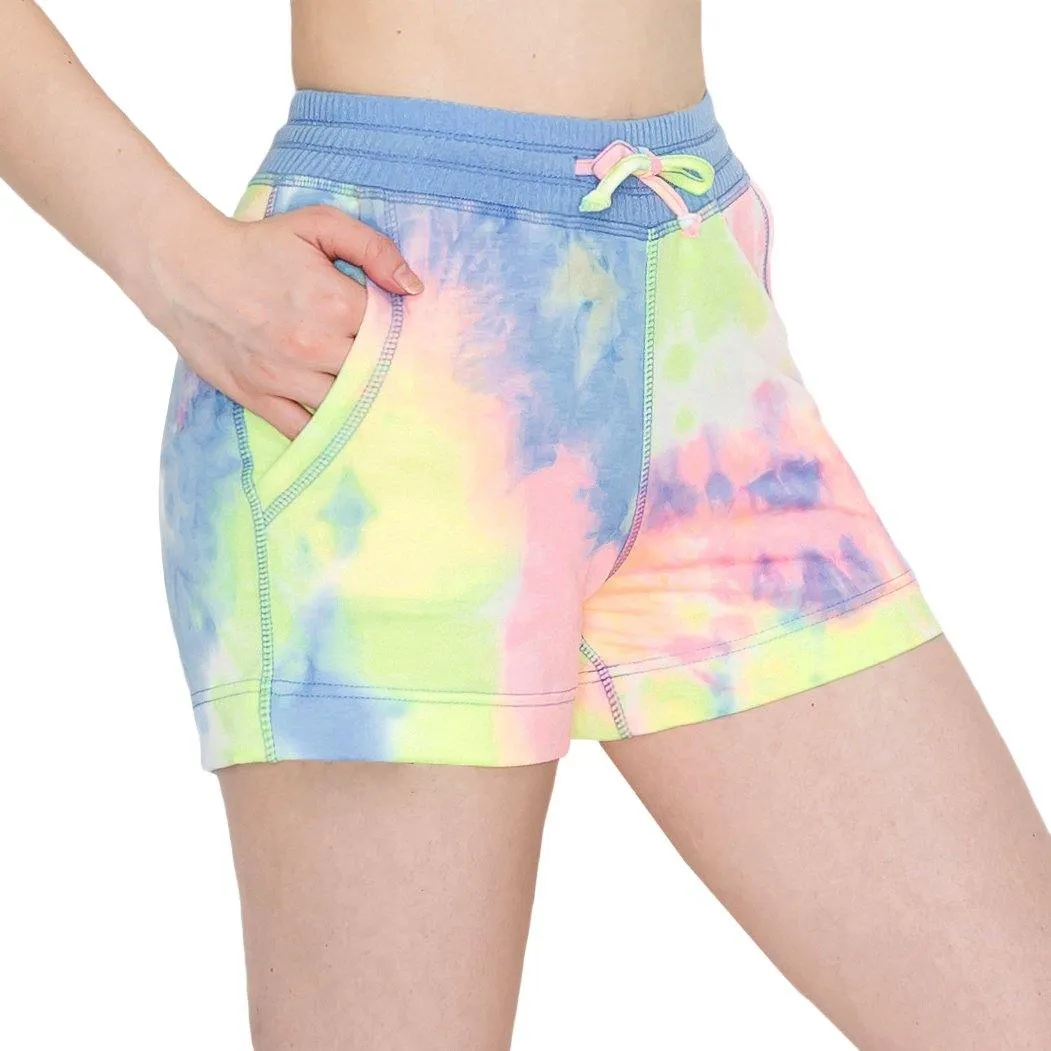 ALWAYS Women's Tie Dye French Terry 3" Shorts - Yoga Casual Jersey Elastic Drawstring Lounge Pajama Running Shorts with Pockets