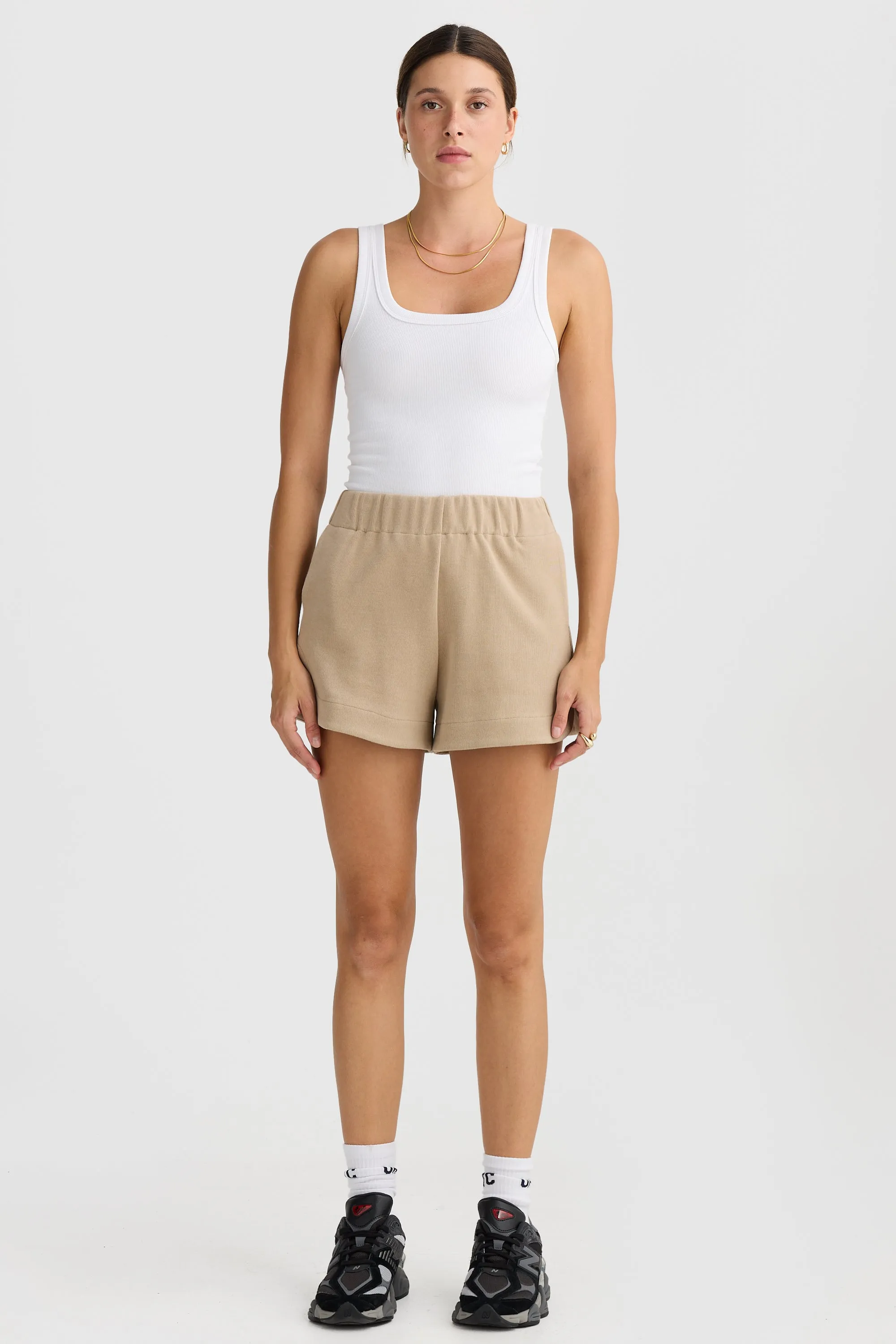 Ava Curved Hem Shorts Taupe