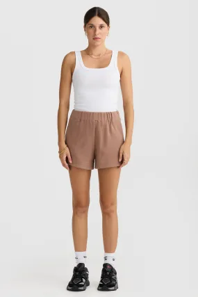 Ava Curved Hem Shorts Walnut