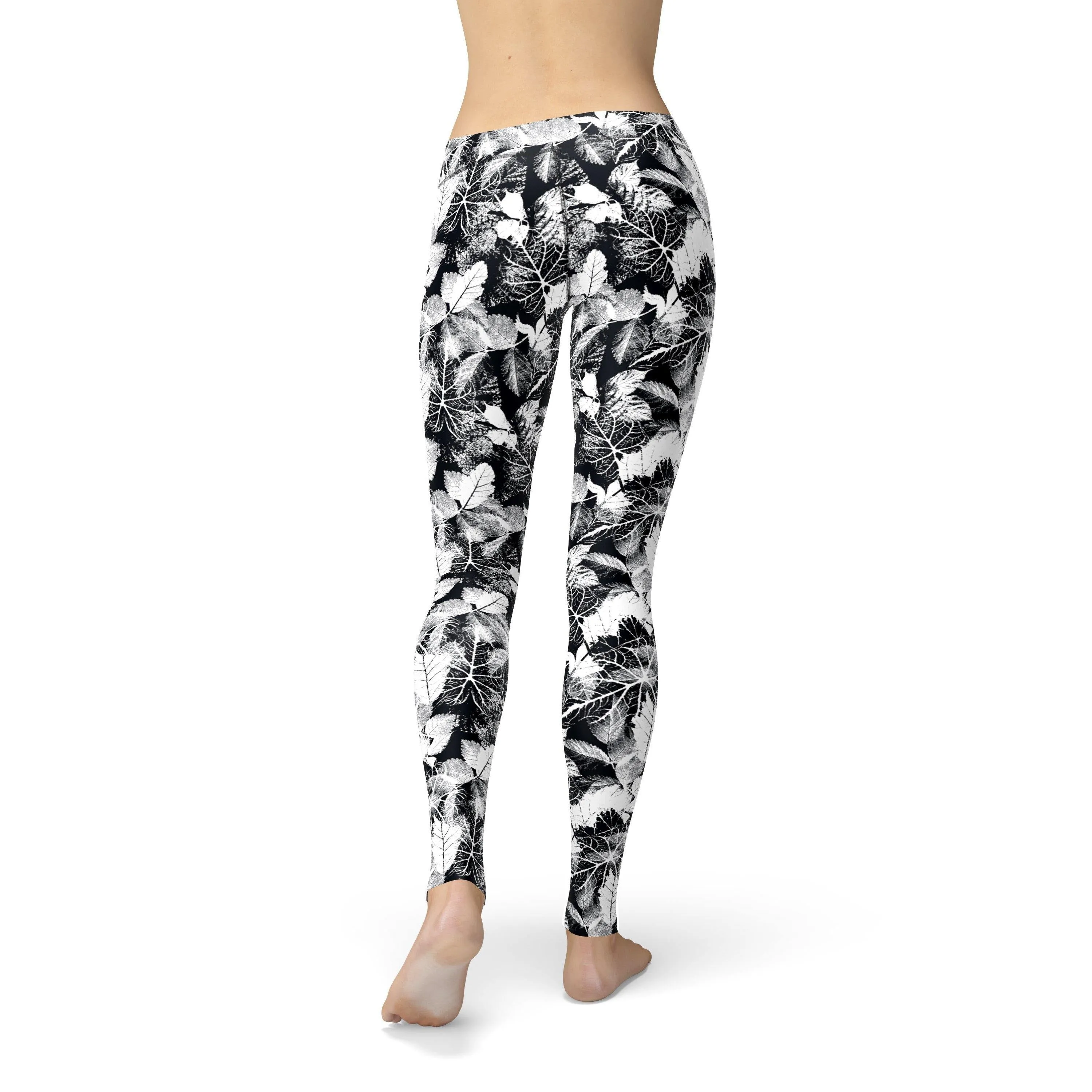 Avery Black White Leaves Leggings