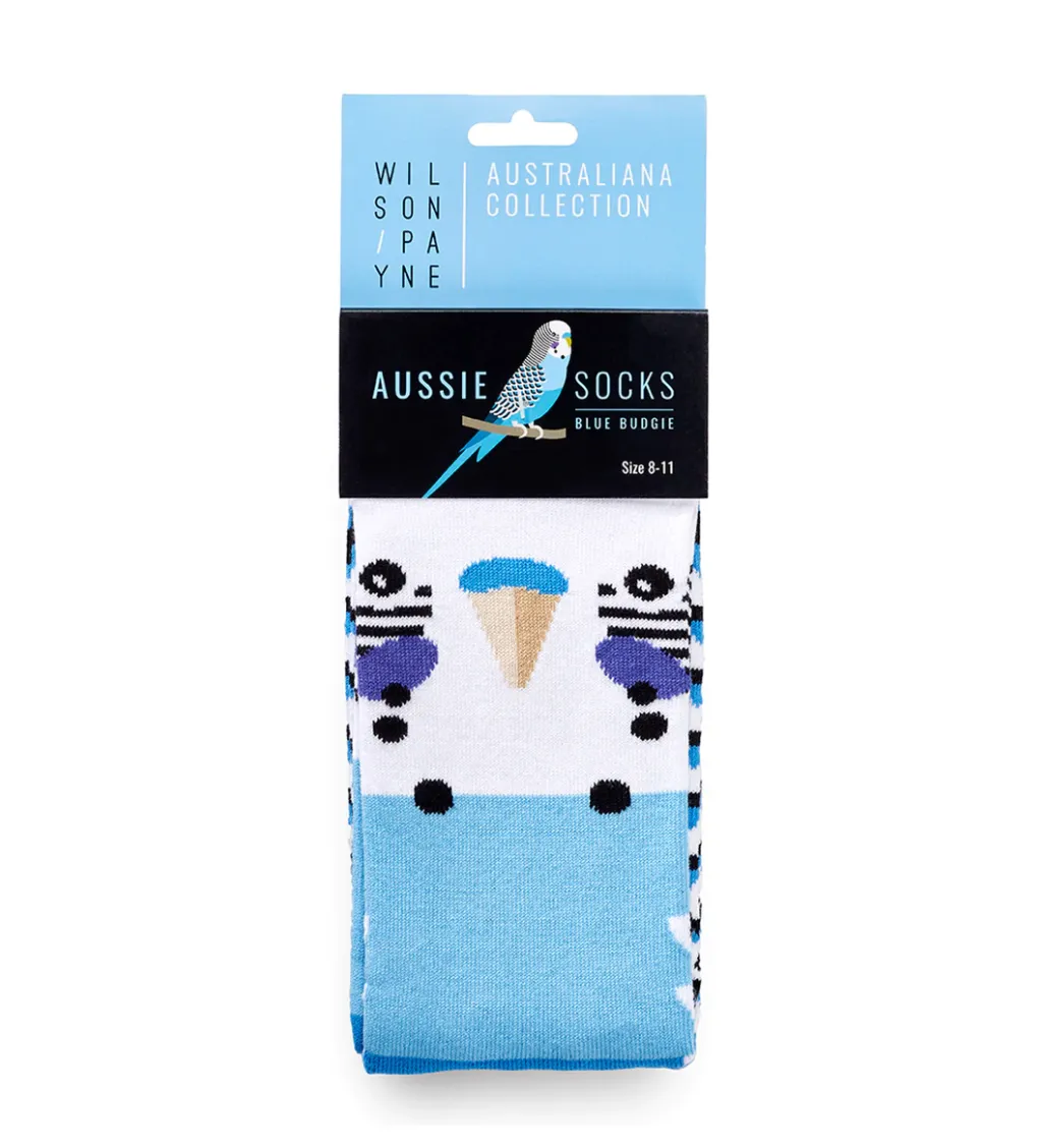 Blue Budgie Crew Socks