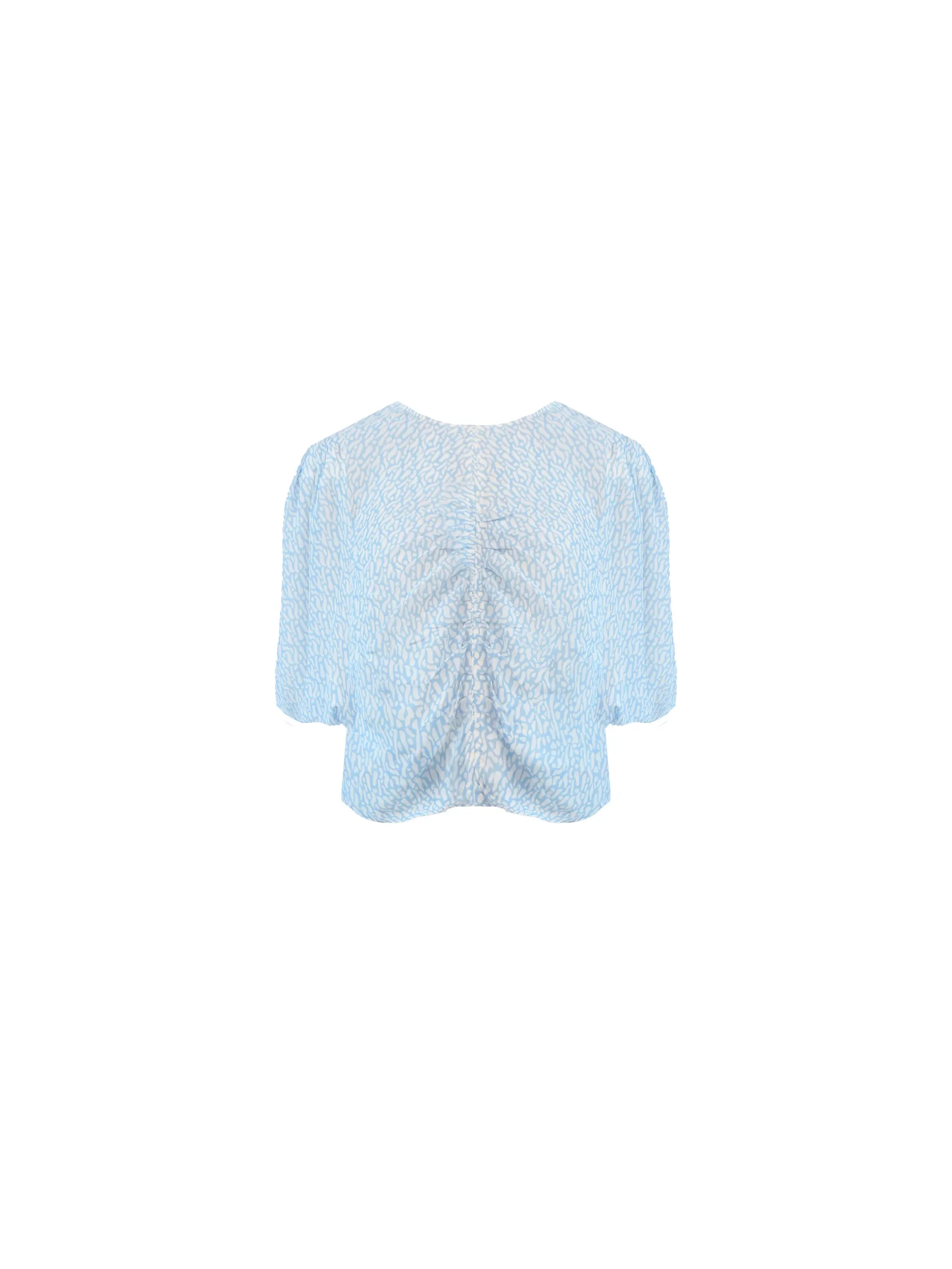 Blue Squiggle Print Ruched Front Top