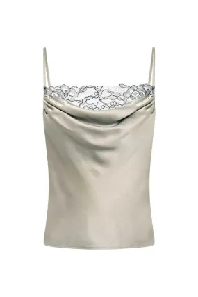 CAMILLA TOP-TAUPE W/ BLACK LACE