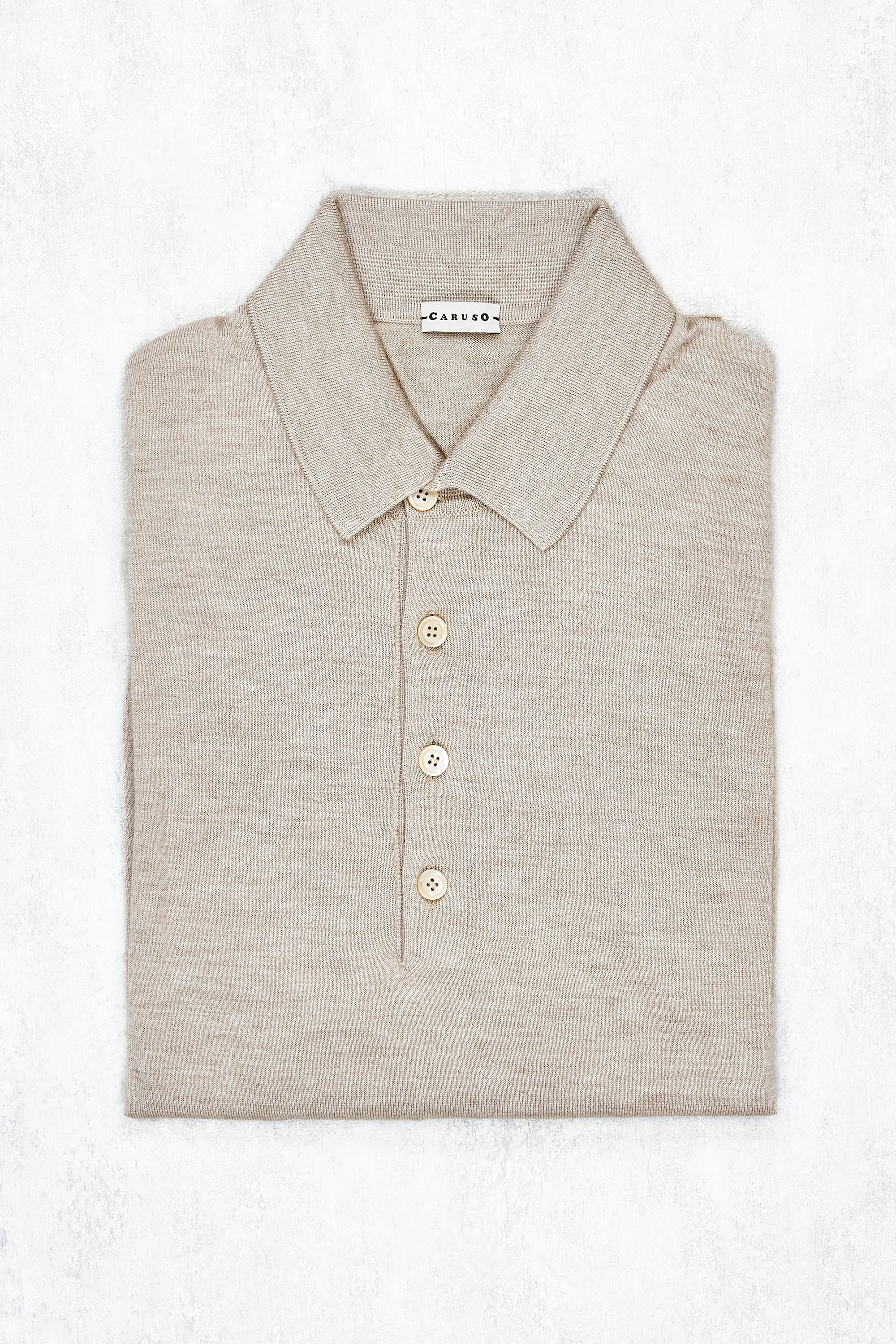 Caruso MA36 Taupe Cashmere Silk Long Sleeve Polo