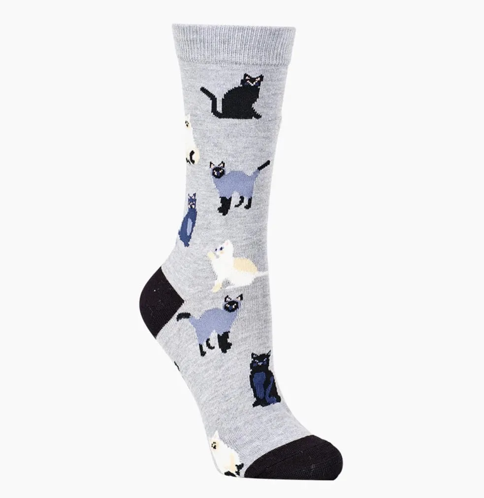 Cats in Blue Women's Bamboo Crew Socks