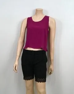 Chanel 2001 Silk Short Sleeve cropped Fuchsia Top Blouse US 4