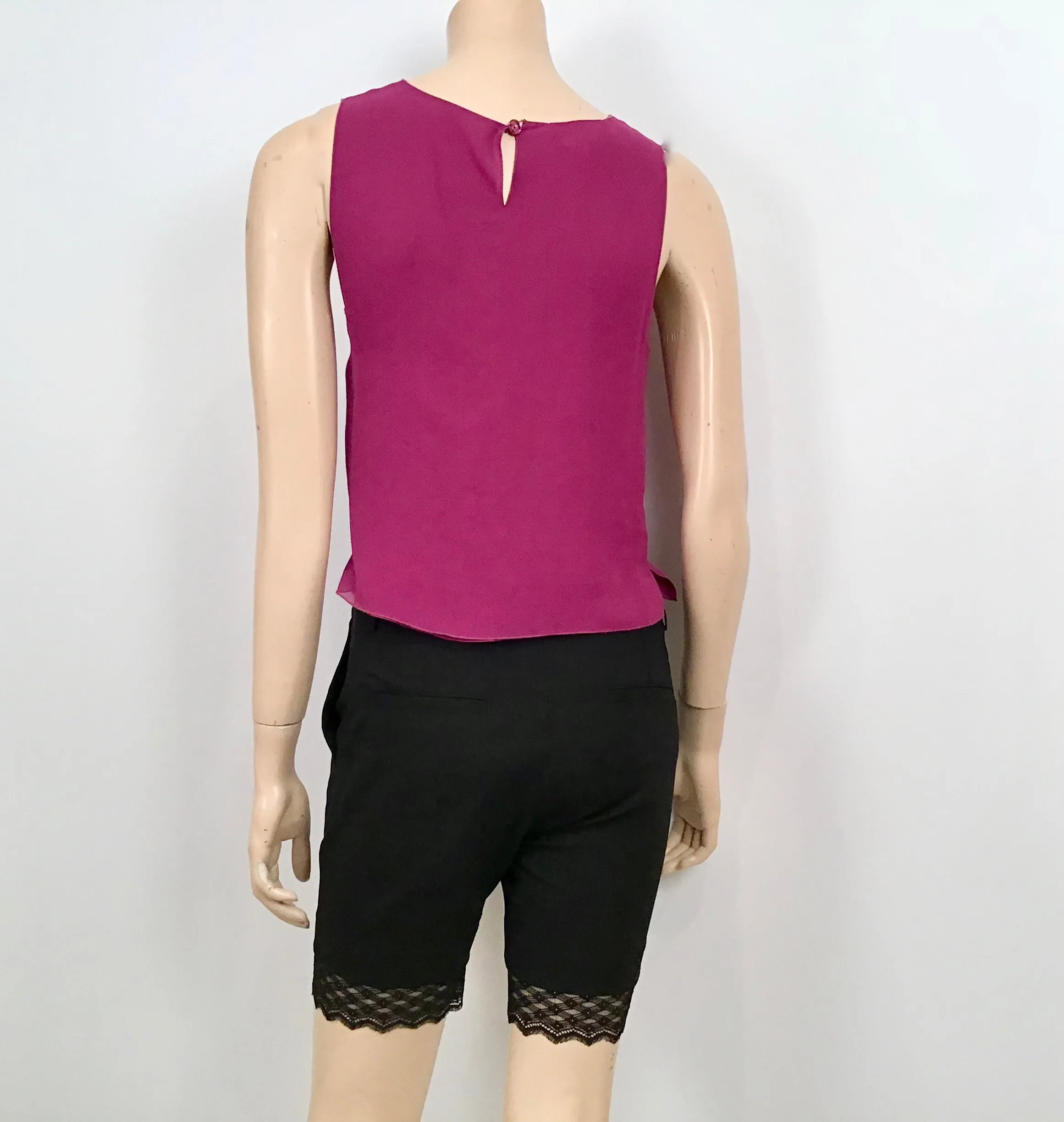 Chanel 2001 Silk Short Sleeve cropped Fuchsia Top Blouse US 4