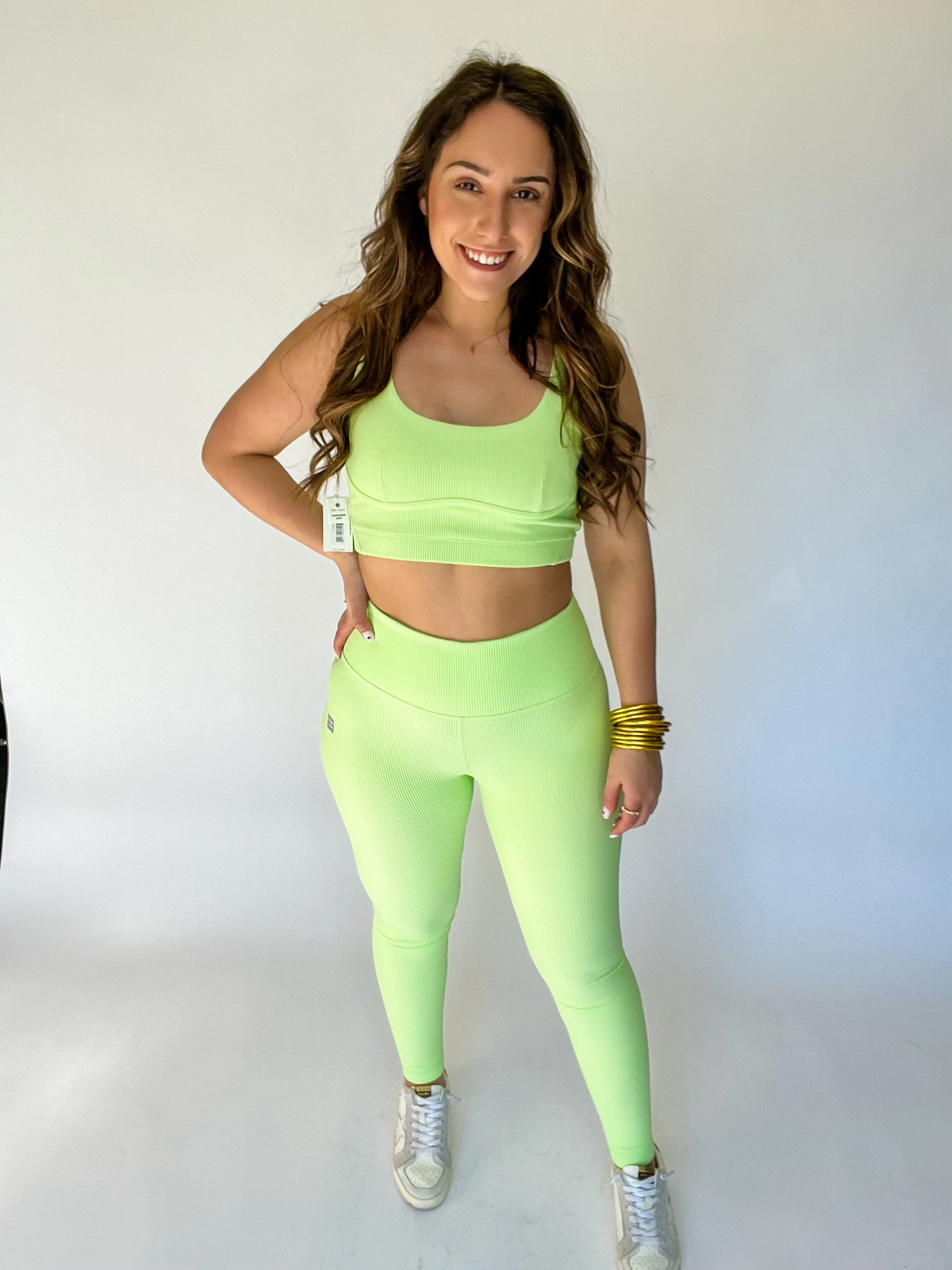 Cream Yoga | Lime Ribbed Legging