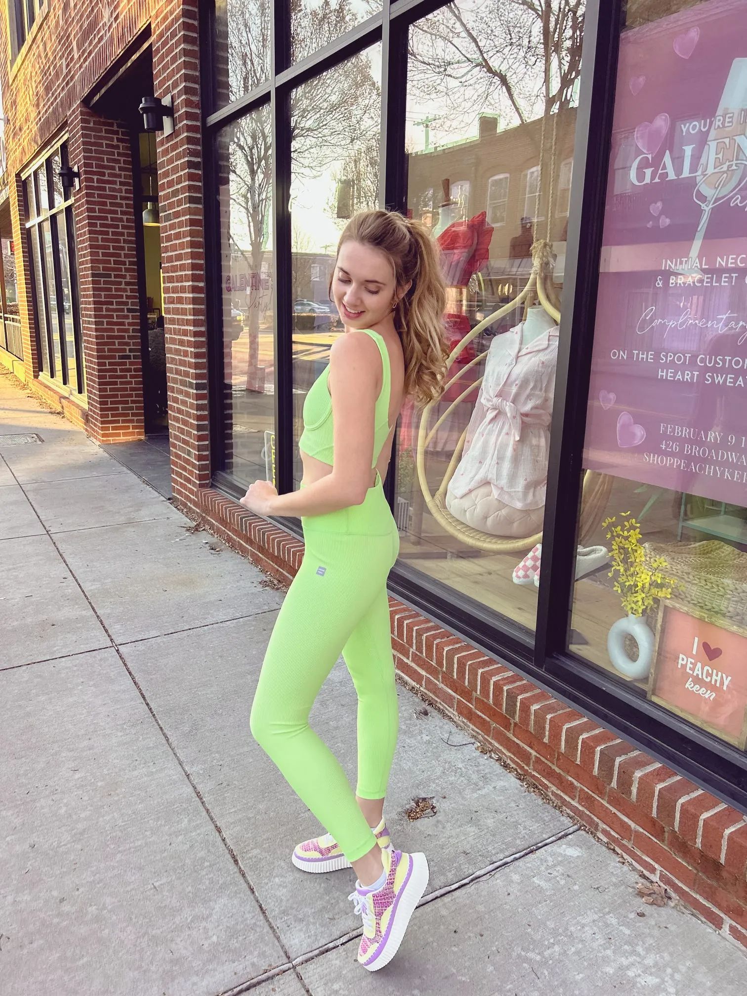 Cream Yoga | Lime Ribbed Legging