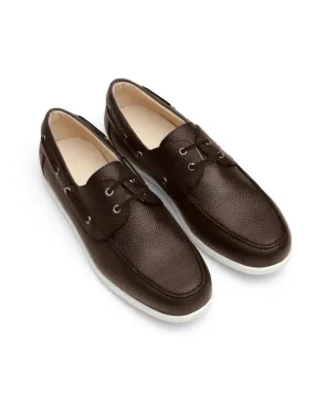 Dark Brown Pebble Grain Leather Boat Shoe