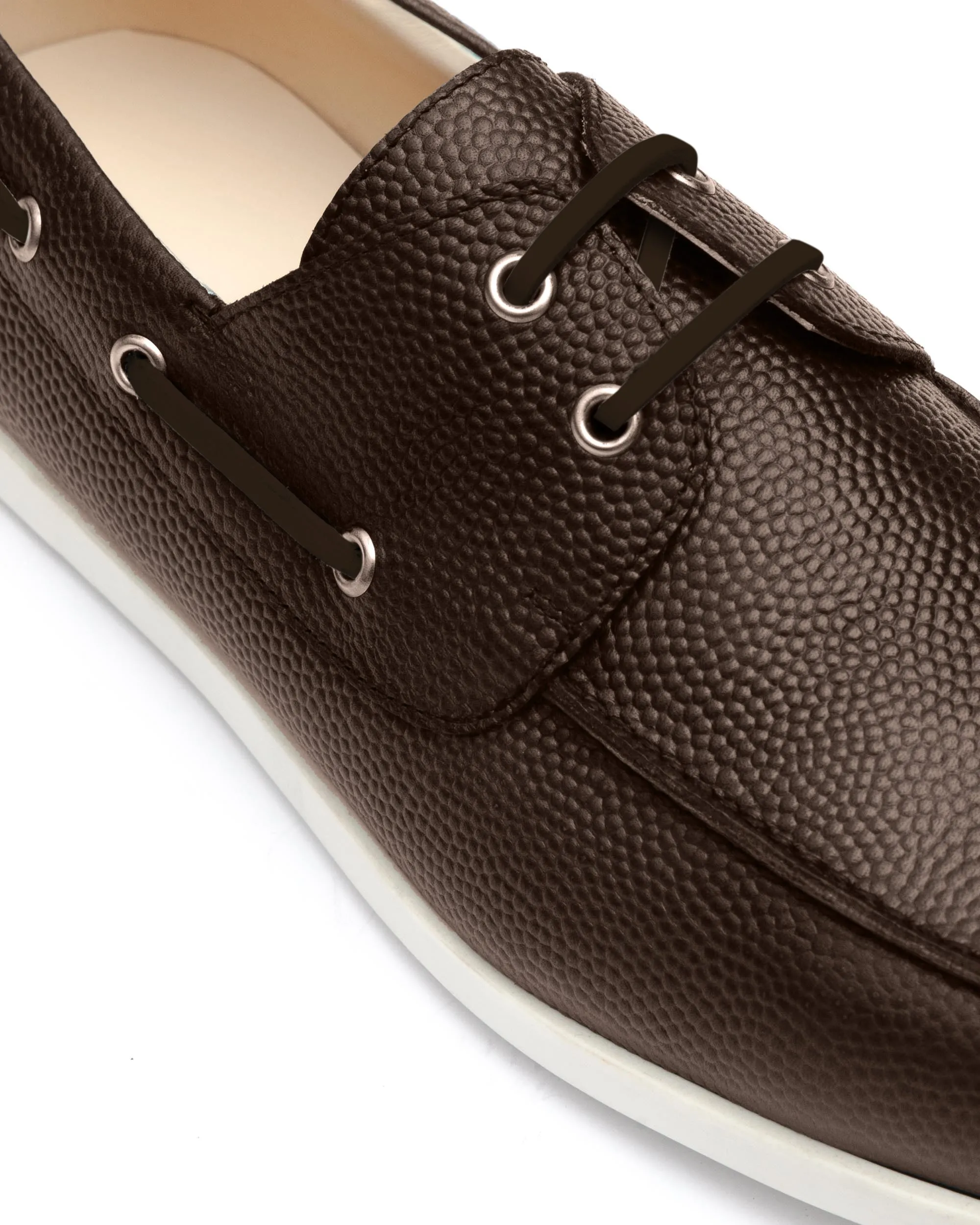 Dark Brown Pebble Grain Leather Boat Shoe