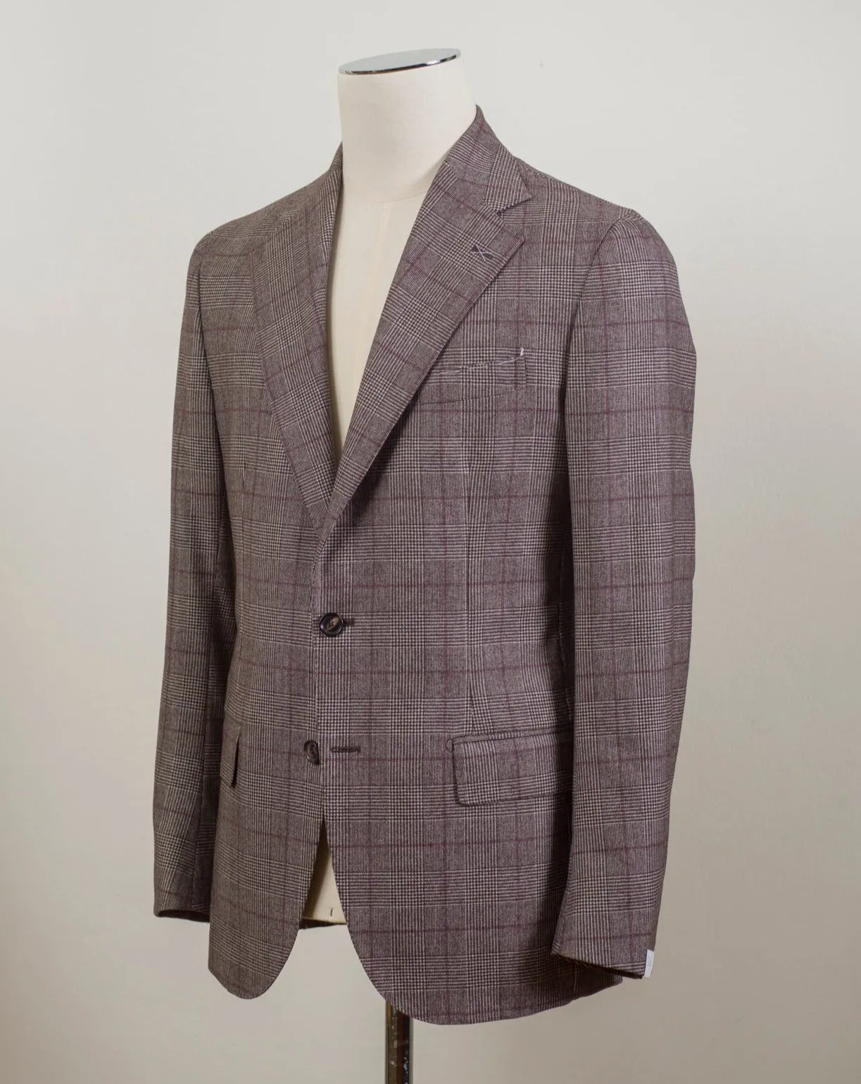 De Petrillo Glencheck Suit / Brown / Burgundy Overcheck