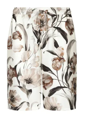 FLORAL-PRINT SILK SHORTS