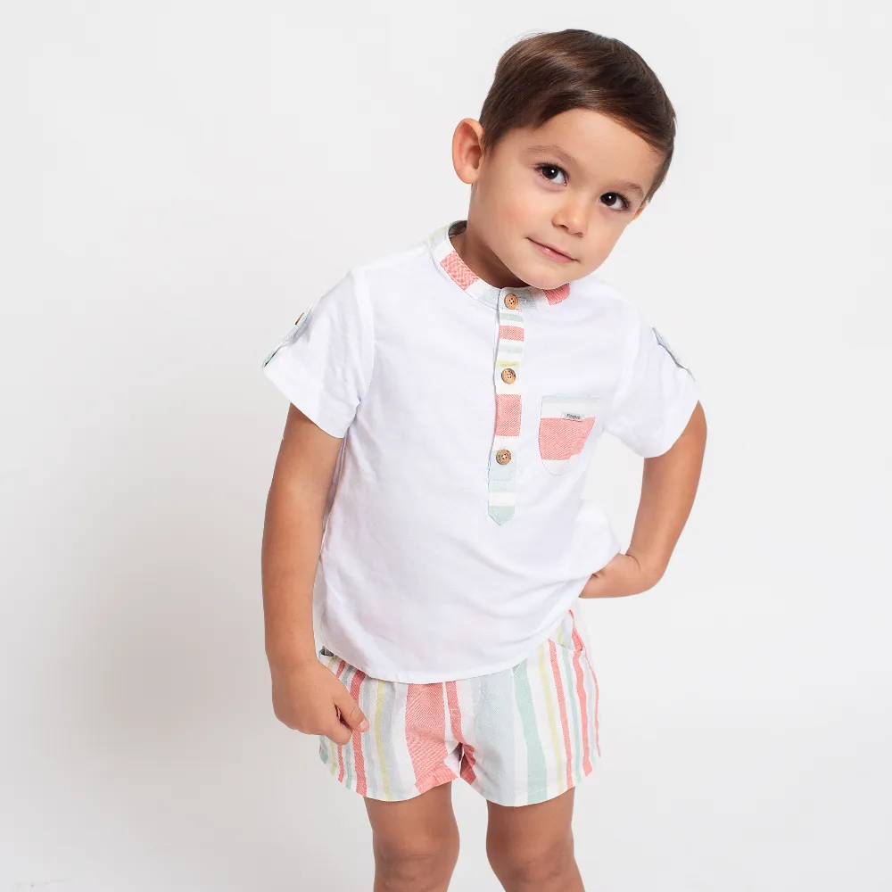 Foque Boys Coral Striped Shorts Set