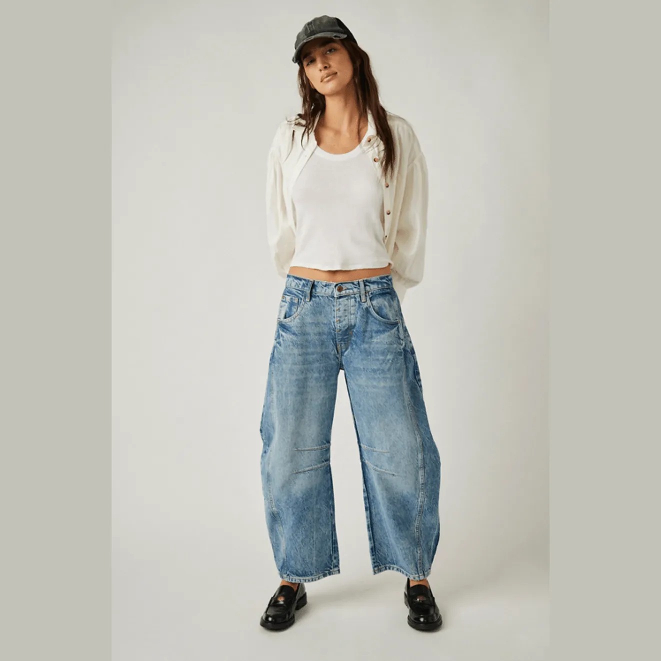 Free People Good Luck Mid Rise Barrel Jean