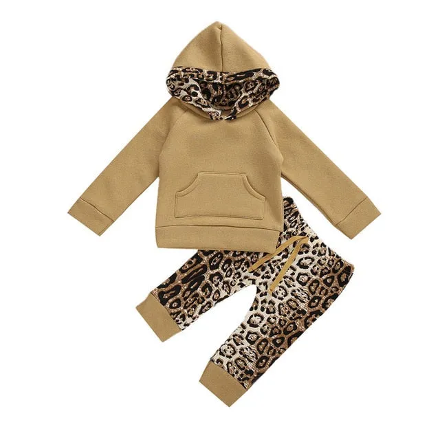 Girls Leopard Leggings and Sweatshirt Hoodie Set