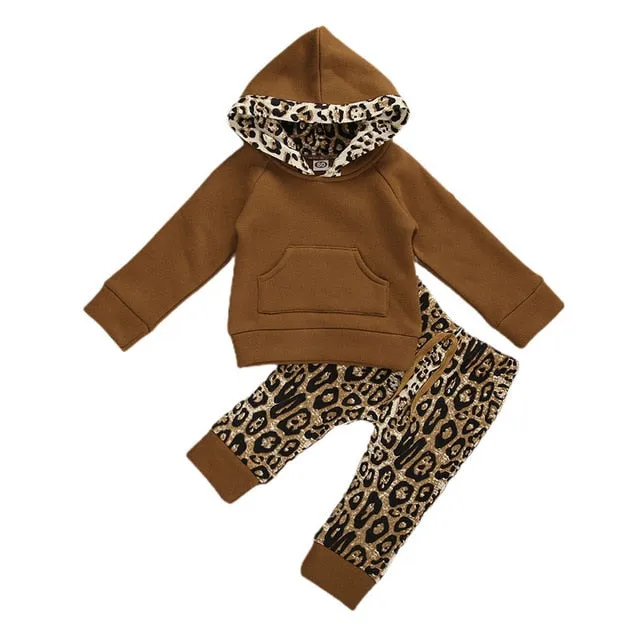 Girls Leopard Leggings and Sweatshirt Hoodie Set