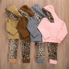 Girls Leopard Leggings and Sweatshirt Hoodie Set