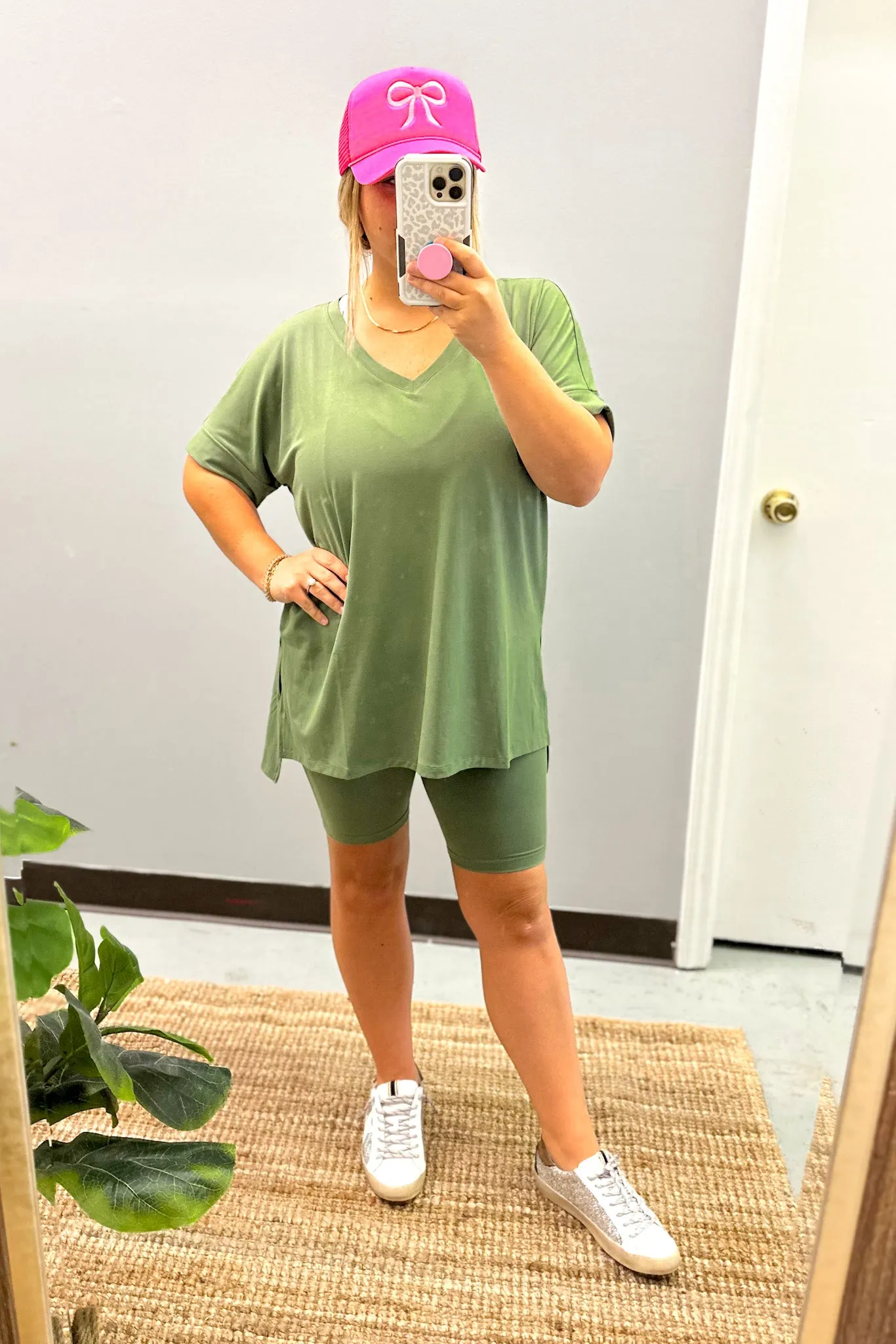 Gotta Get Going Biker Short Set, Light Olive