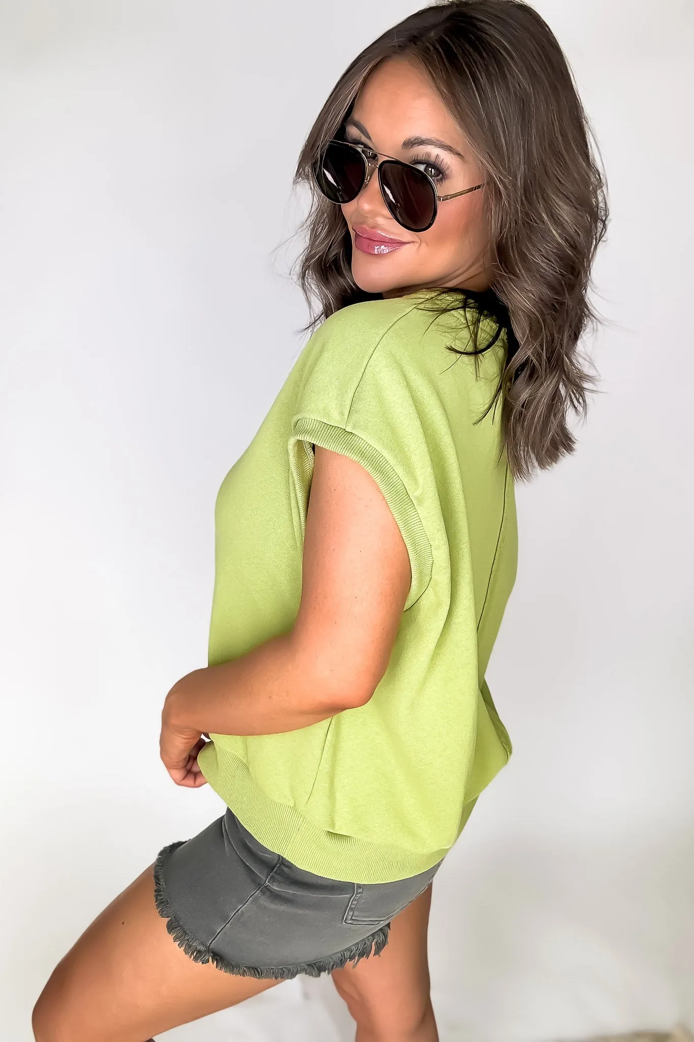 Green With Envy Short Sleeve Boxy Crew Neck Sweat Top