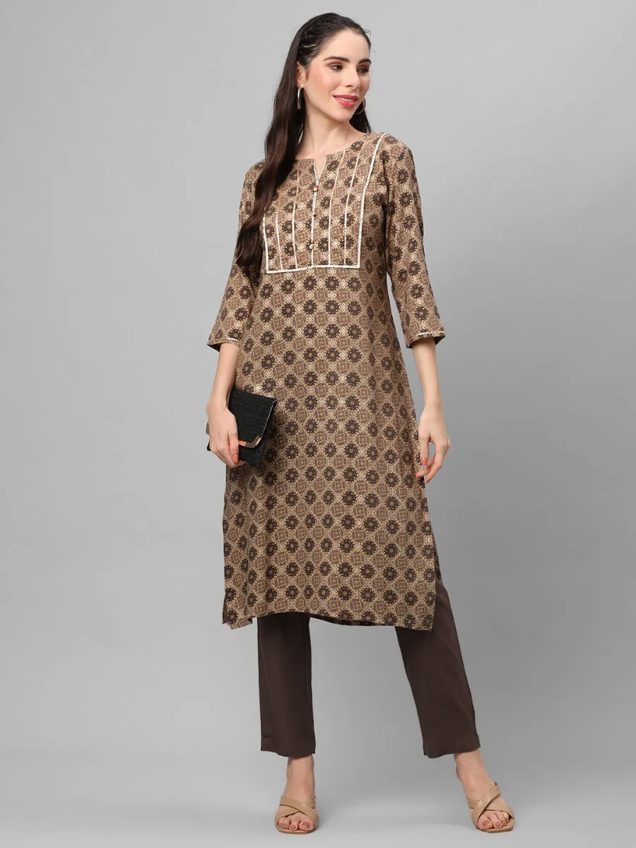 Grey Ornamental Printed Kurta With Trouser