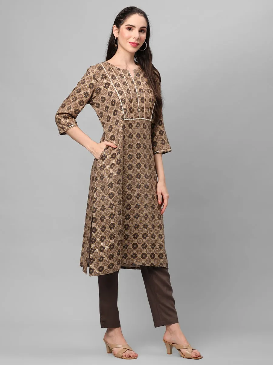 Grey Ornamental Printed Kurta With Trouser