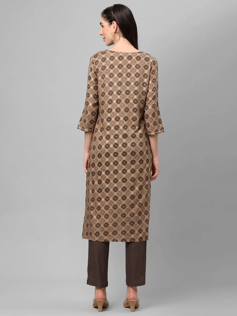 Grey Ornamental Printed Kurta With Trouser