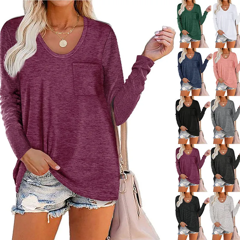 Haute Edition Long Sleeve Heather Pocket Scoop Neck Long Sleeve Pocket Tunic Top