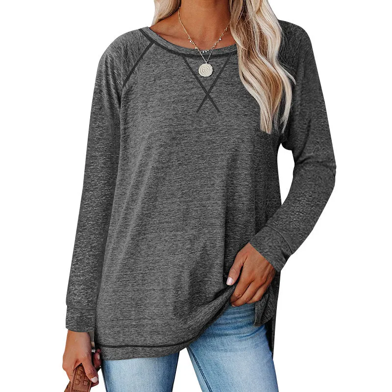 Haute Edition Women's Casual Fall Long Sleeve Top With Raglan Constrast Colorblock Sleeves