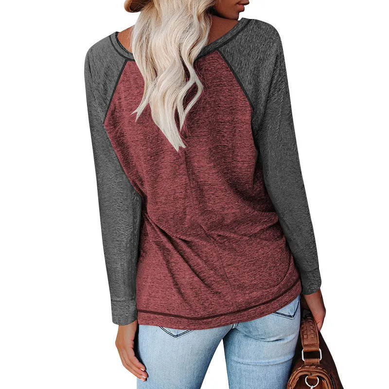 Haute Edition Women's Casual Fall Long Sleeve Top With Raglan Constrast Colorblock Sleeves