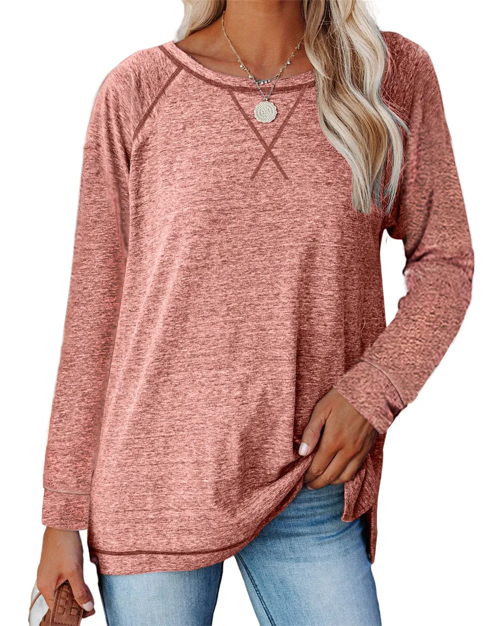 Haute Edition Women's Casual Fall Long Sleeve Top With Raglan Constrast Colorblock Sleeves