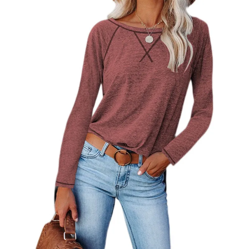 Haute Edition Women's Casual Fall Long Sleeve Top With Raglan Constrast Colorblock Sleeves