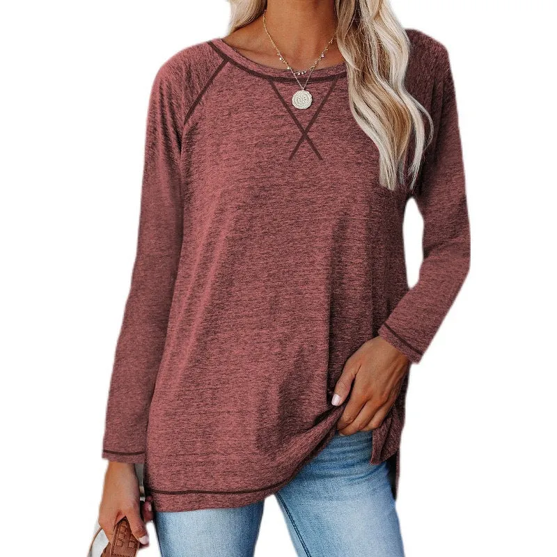 Haute Edition Women's Casual Fall Long Sleeve Top With Raglan Constrast Colorblock Sleeves