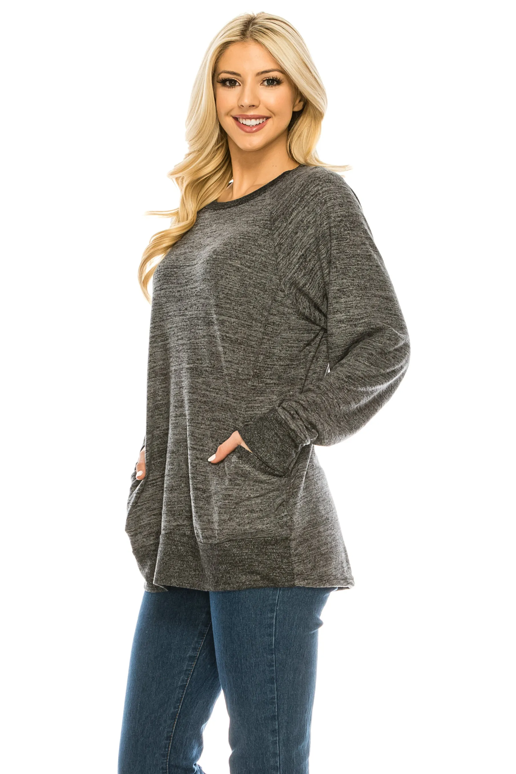 Haute Edition Women's Heather Contrast Slouchy Cozy Pocket Sweatshirt Tunic