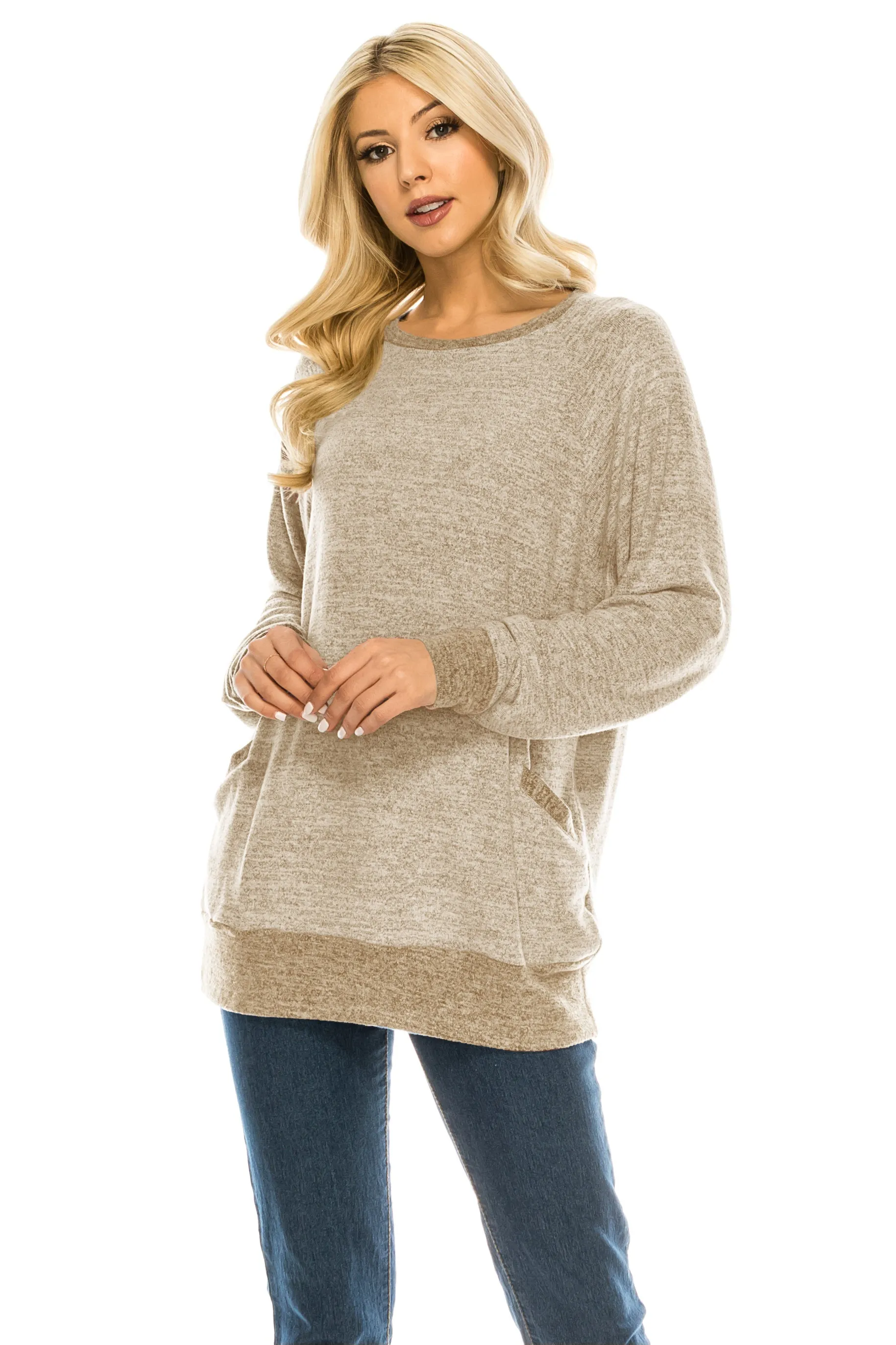 Haute Edition Women's Heather Contrast Slouchy Cozy Pocket Sweatshirt Tunic