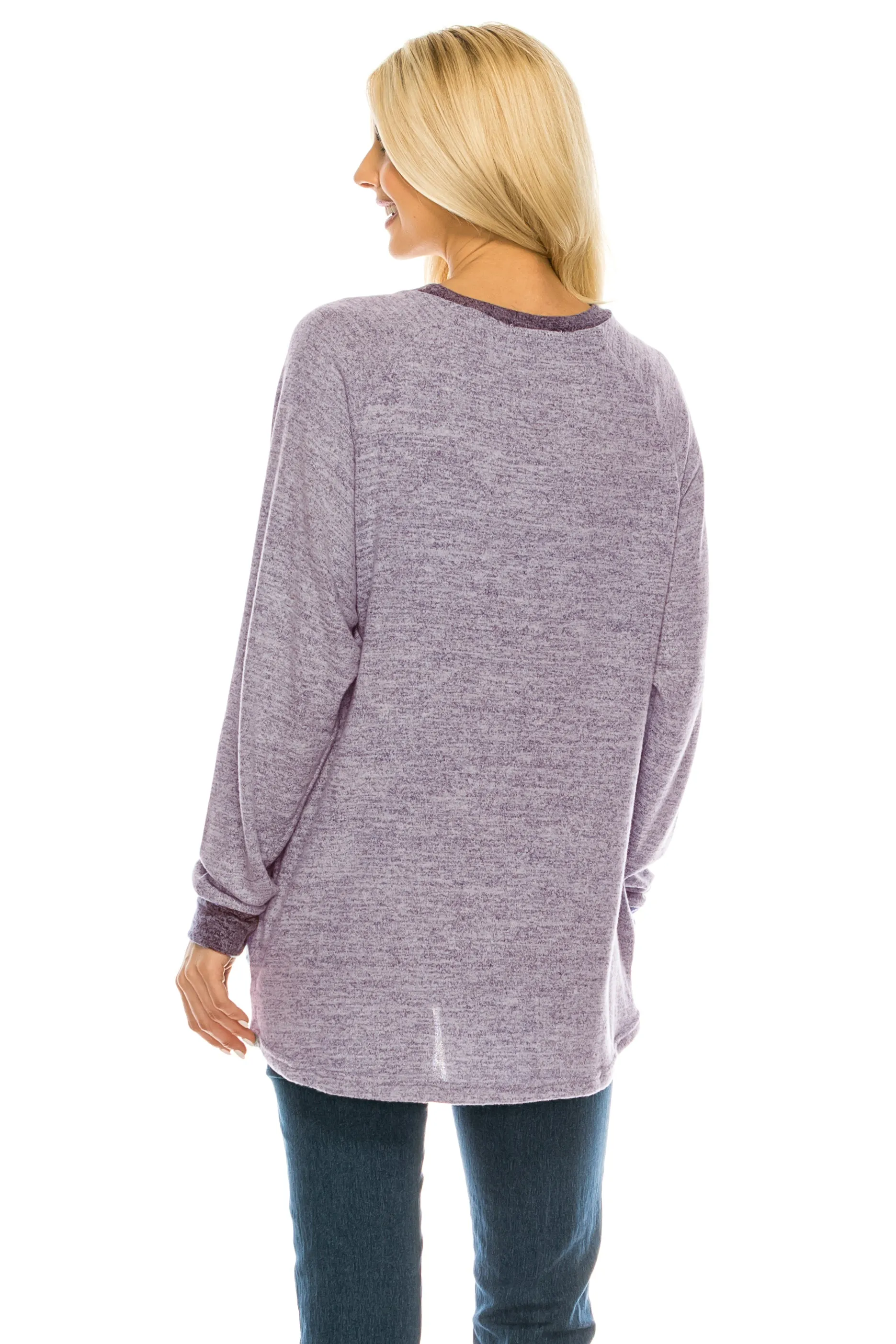 Haute Edition Women's Heather Contrast Slouchy Cozy Pocket Sweatshirt Tunic