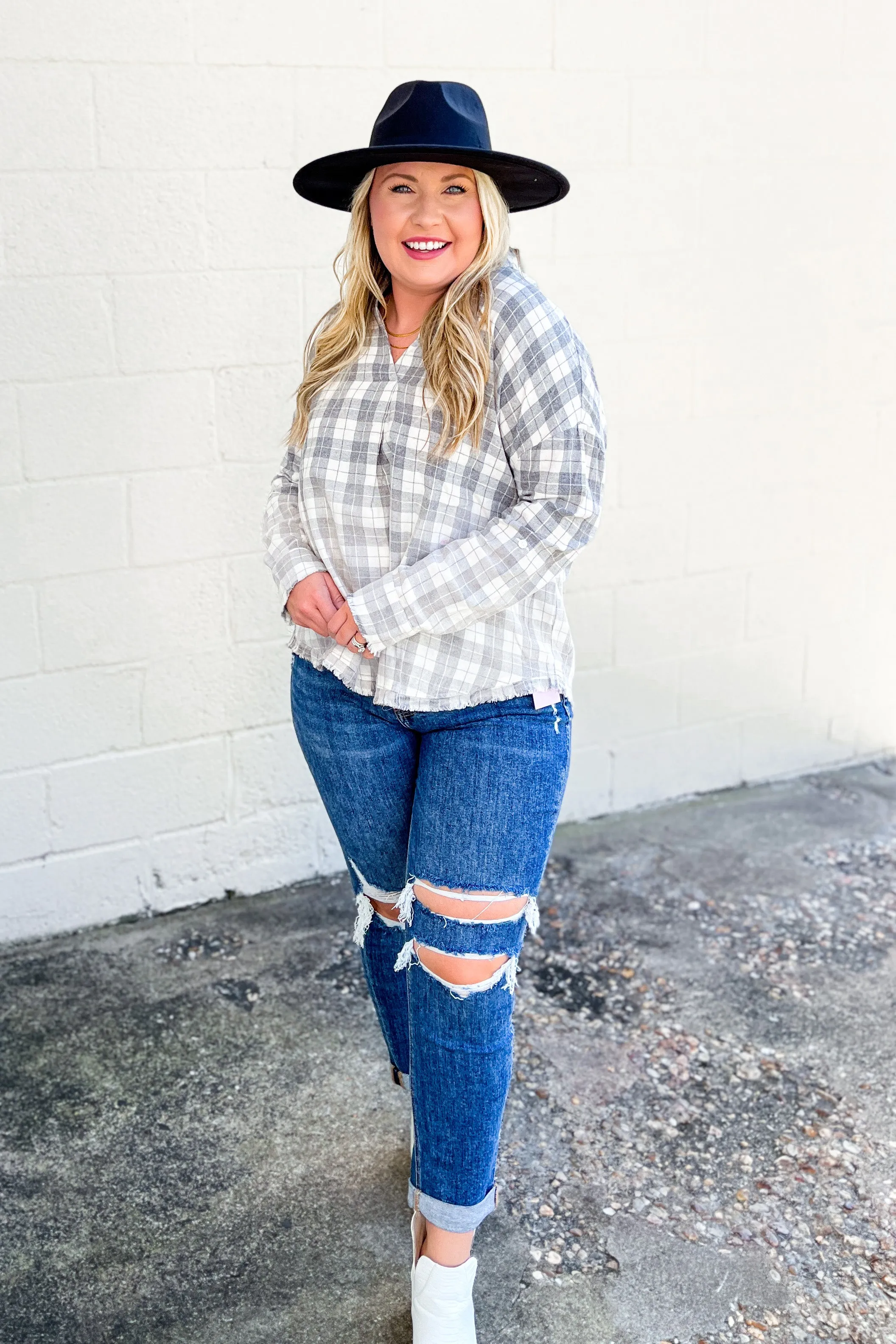 Just Keep Going Plaid Ombre Top