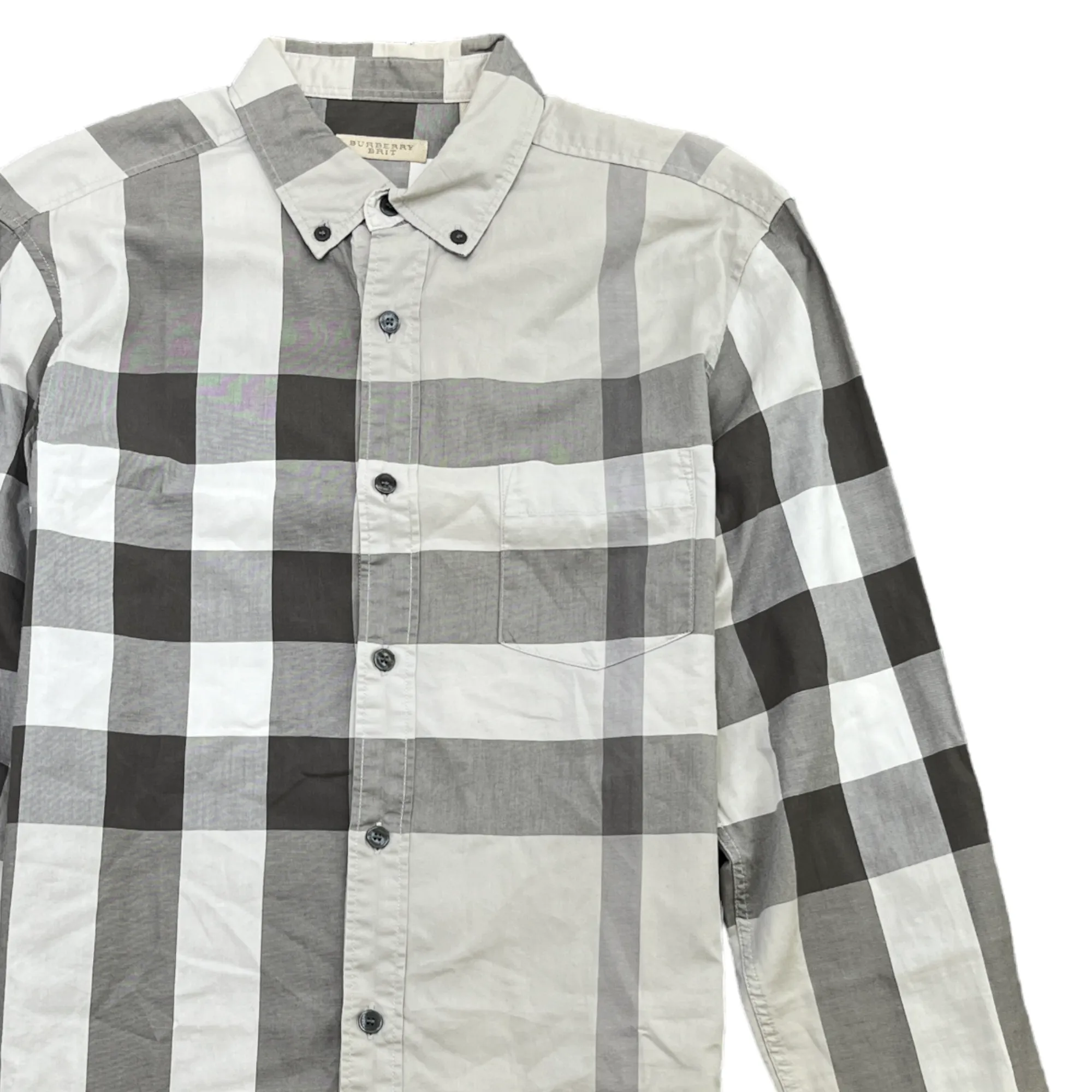 Men's Checkered Long Sleeve Shirt Grey Size S