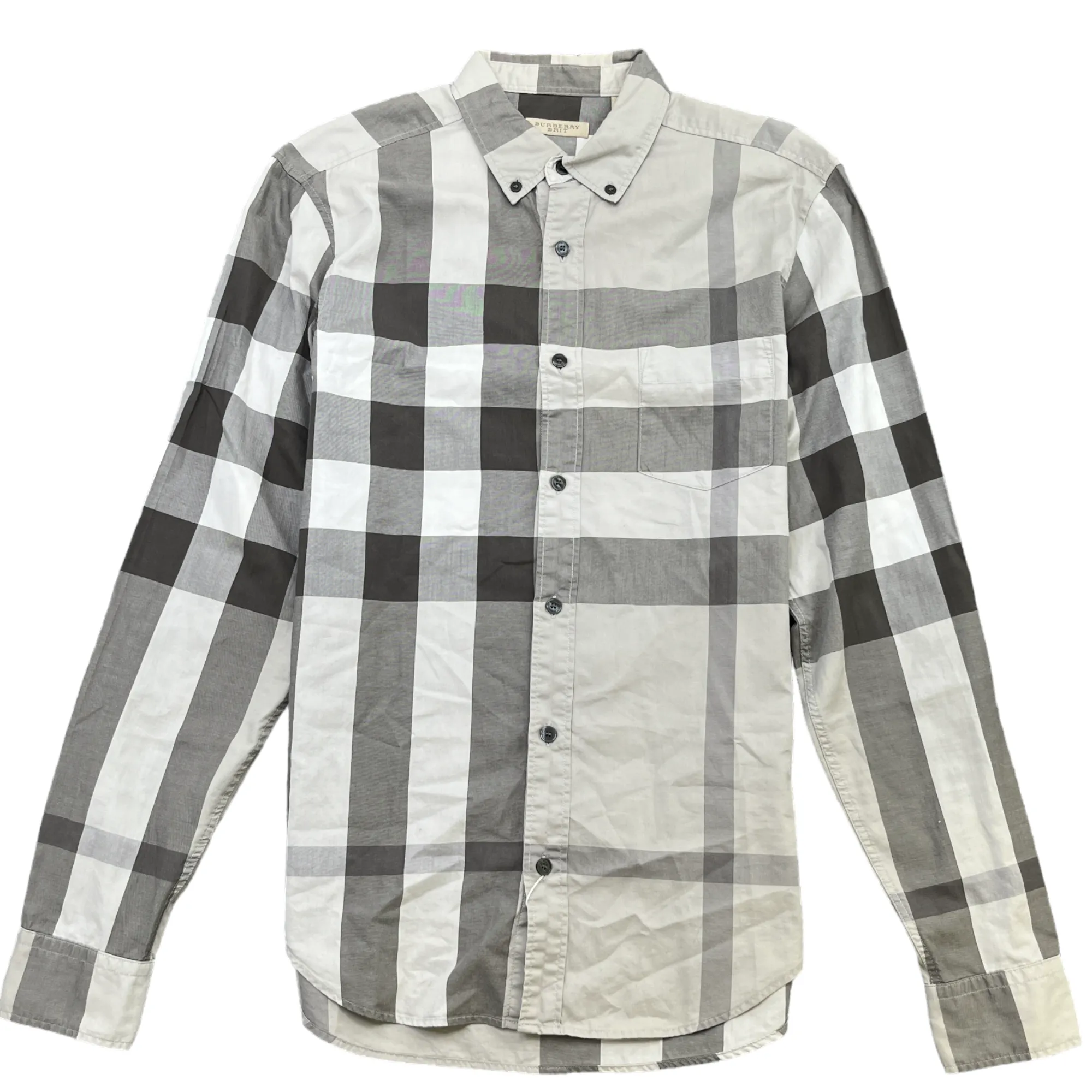 Men's Checkered Long Sleeve Shirt Grey Size S