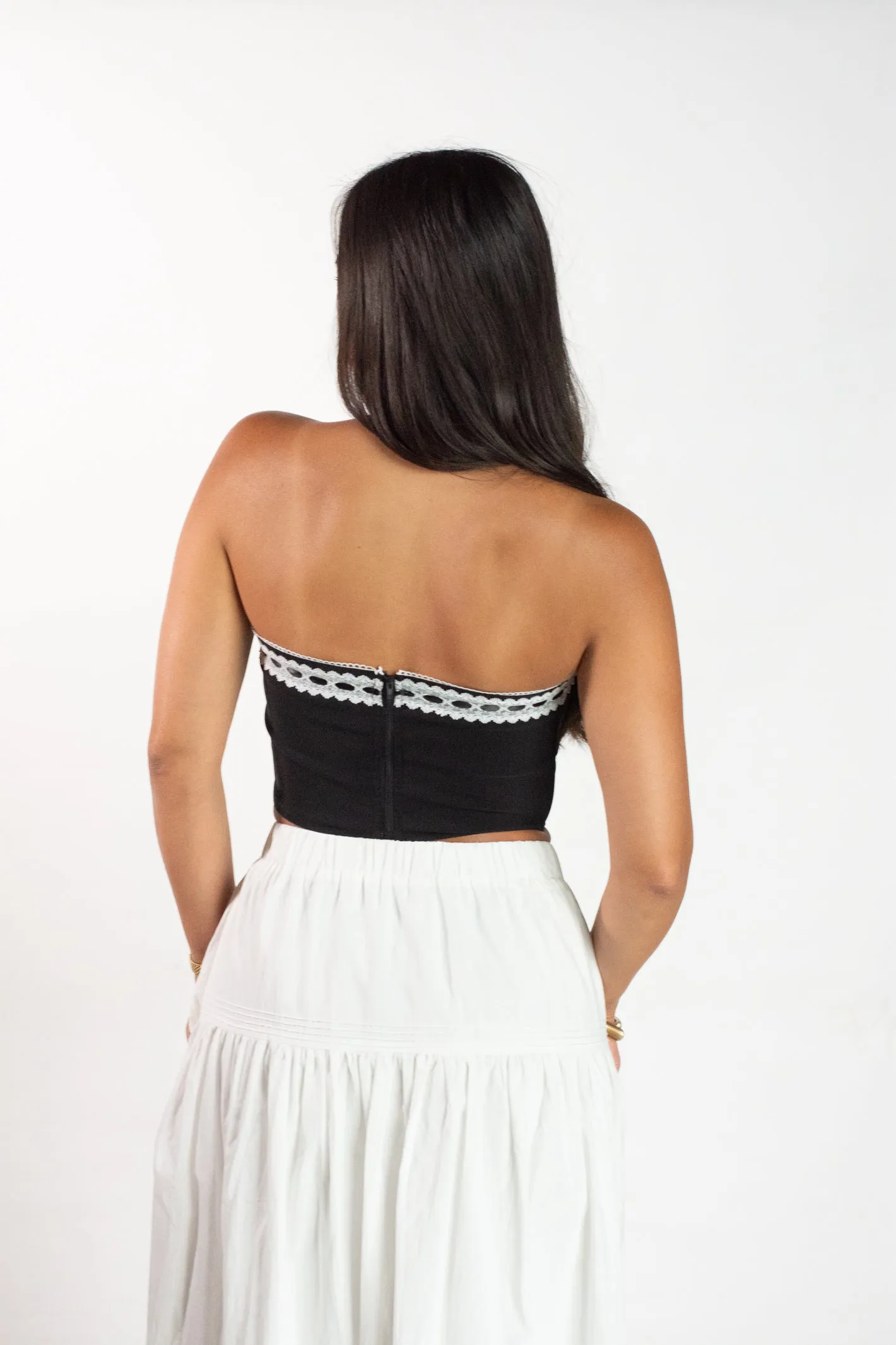 My Latest Crush Black Crochet Strapless Top