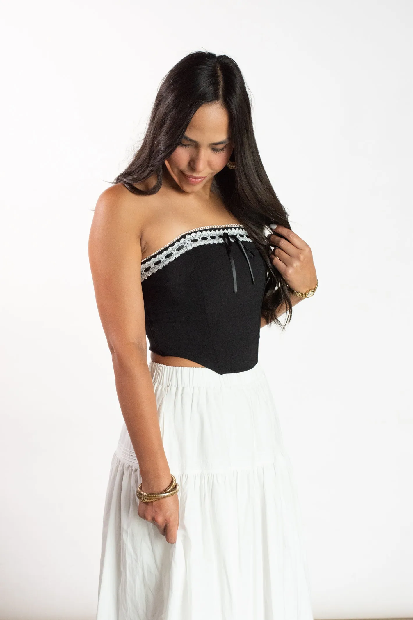 My Latest Crush Black Crochet Strapless Top