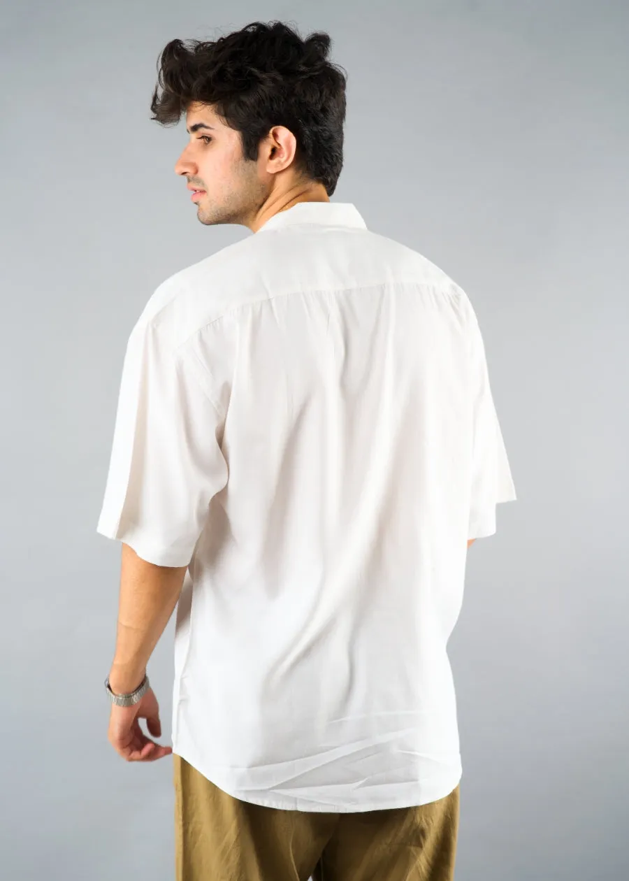 Solid Mens Fluidic Oversized Shirt - White