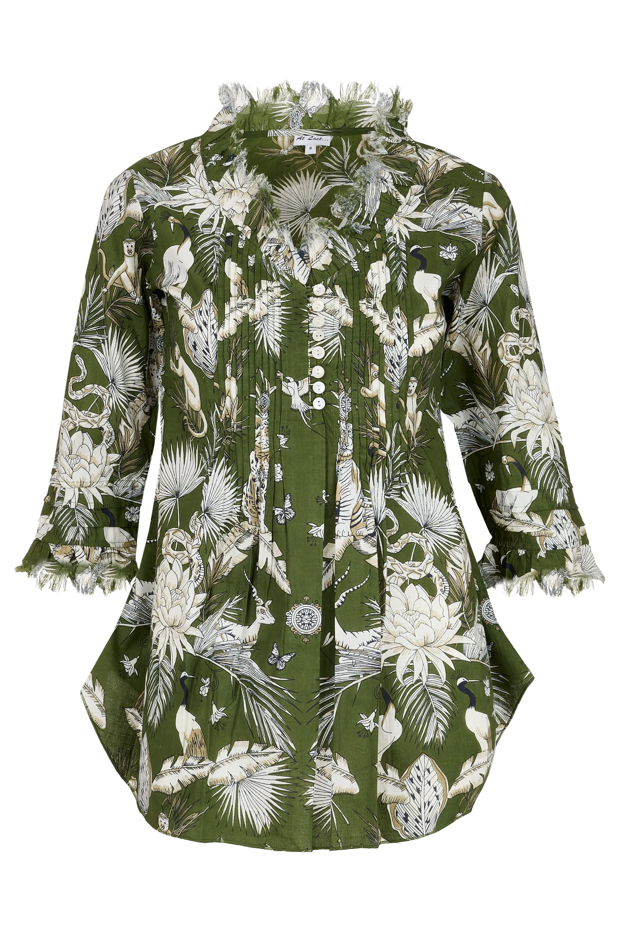 Sophie Cotton Shirt in Olive Green Tropical