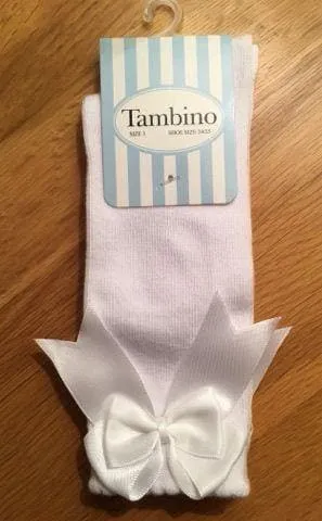 Tambino Socks - Girl's White Knee High Bow Socks