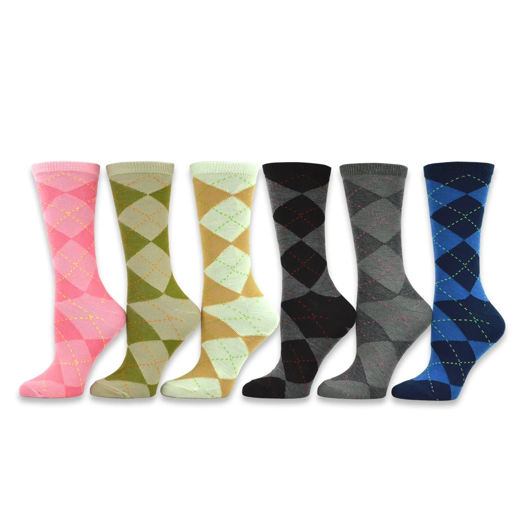 TeeHee Socks Women's Casual Polyester Crew Argyle 6-Pack (11189)