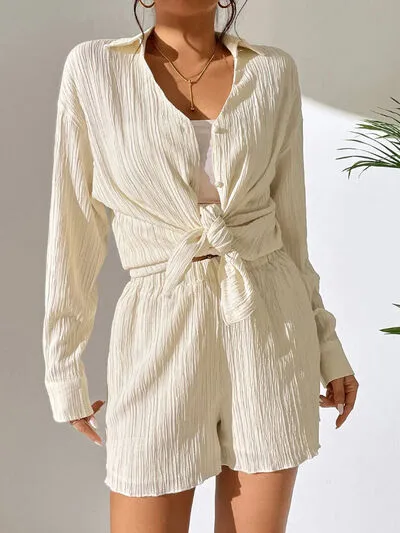 Textured Buttoned Shirt and Shorts Set