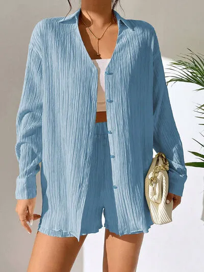 Textured Buttoned Shirt and Shorts Set